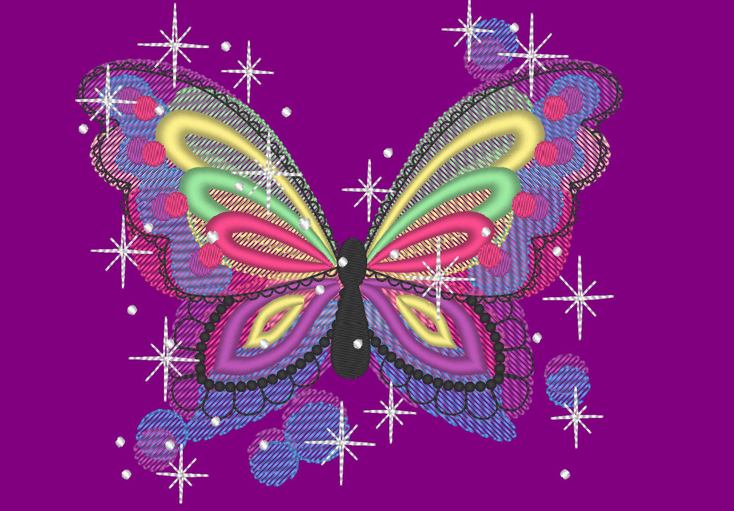 Galaxy butterfly , sparkling stars butterfly embroidery designs, rainbow embroidery, rainbow designs, butterfly embroidery 4x4 and 5x7