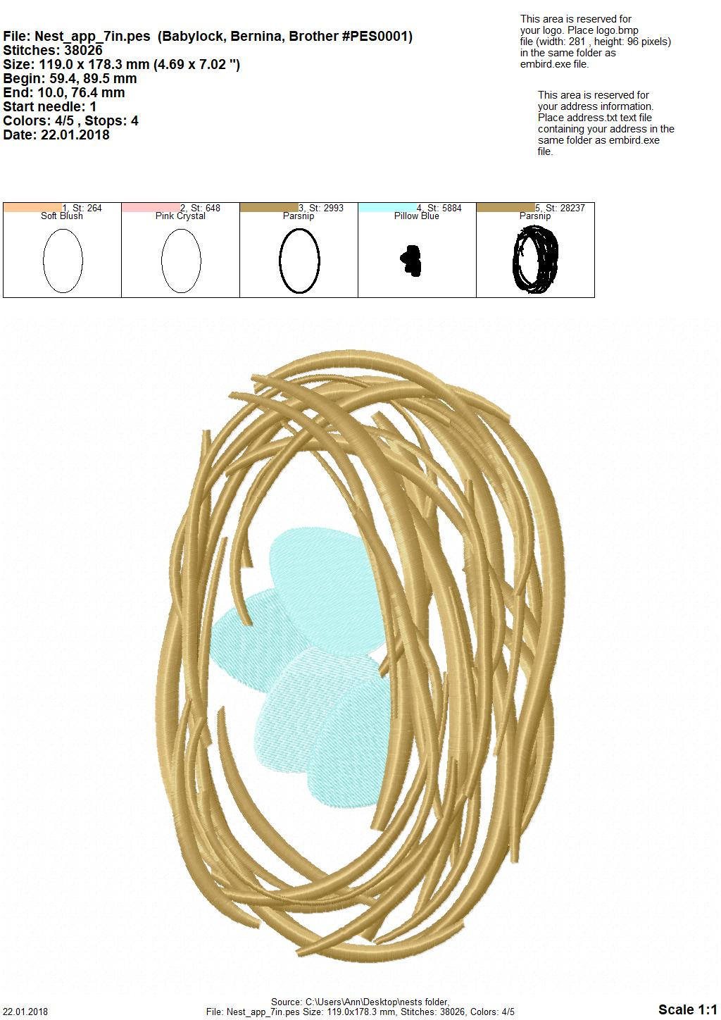 Bird Nest with Eggs Applique