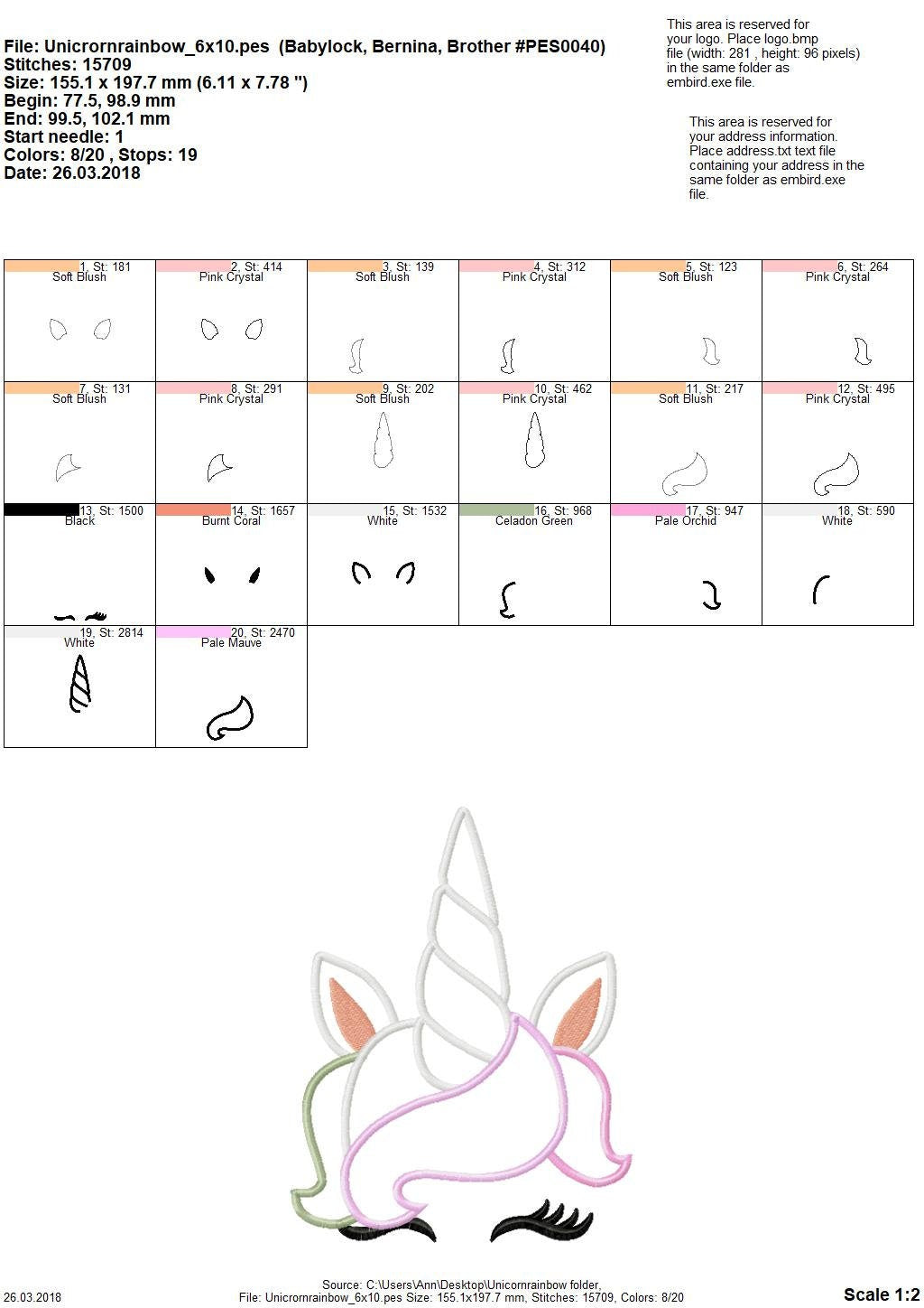 Pretty Unicorn girl applique machine embroidery designs