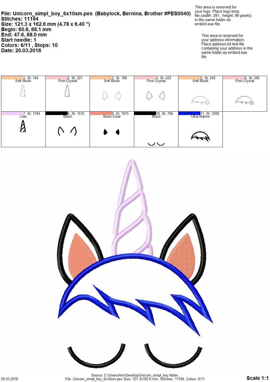 Little Unicorn Boy applique machine embroidery designs