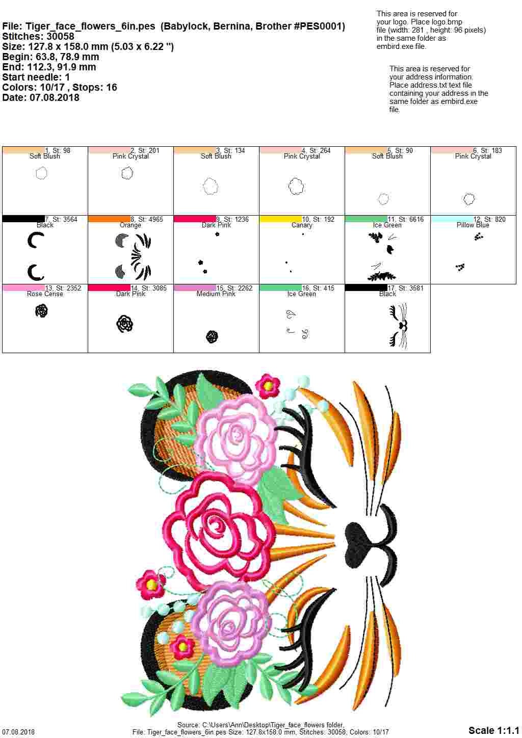 Floral Tiger Pretty Eyes – Baby embroidery pattern by Artapli