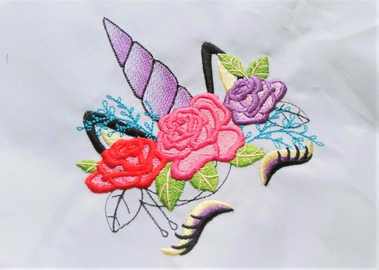 Dark shadow Unicorn head with floral crown fill stitch – Instant Download | Artapli