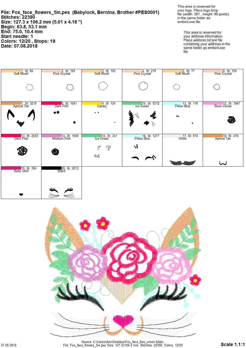 Pretty Fox Girl – Appliqué embroidery design by Artapli