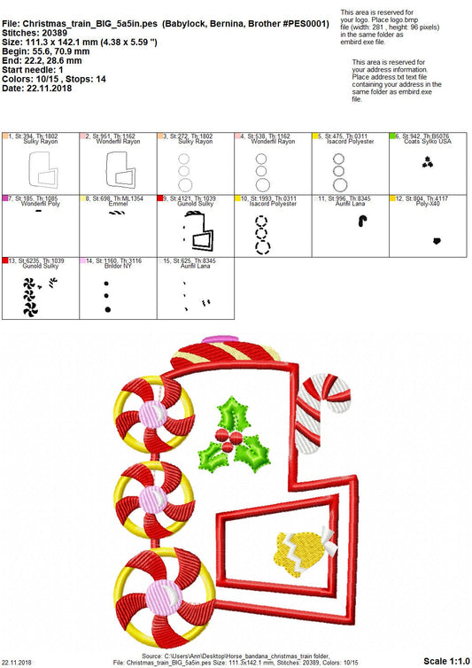 Christmas Train Candy Merry Christmas Train - Machine Embroidery Applique Design