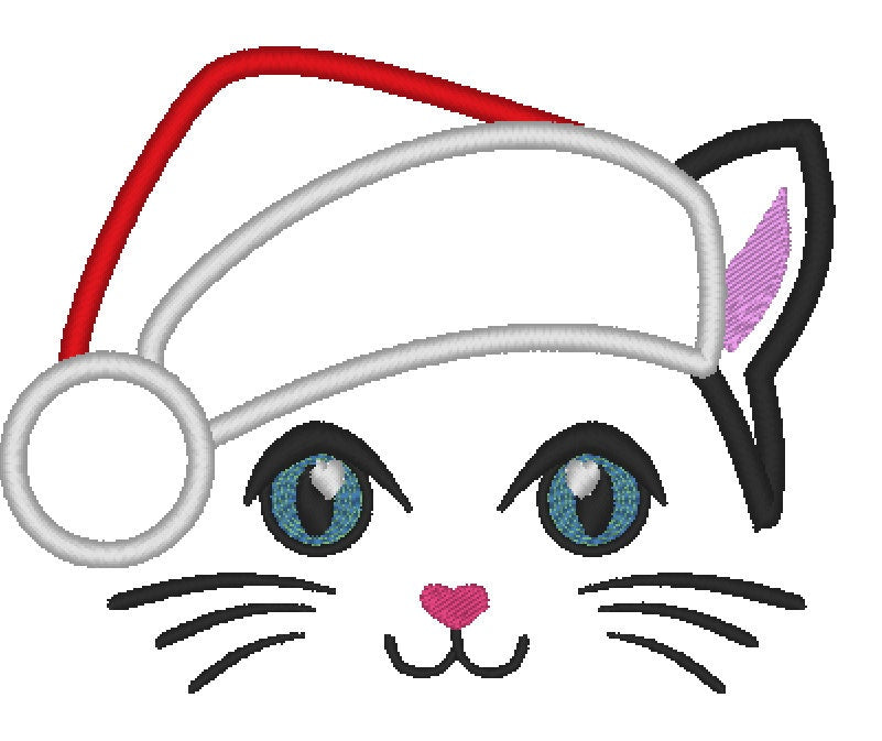 Christmas Kitty with Santa Hat Applique - image 1