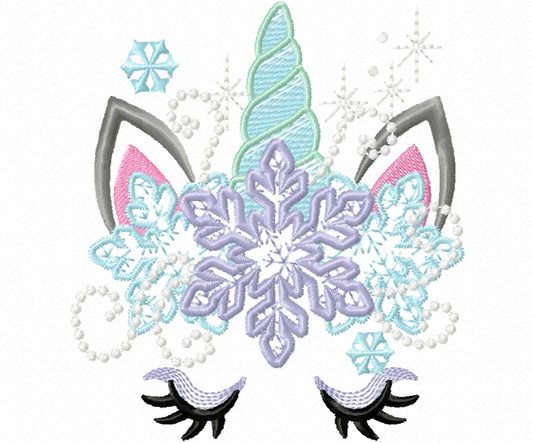 Frozen snowflake Christmas Unicorn head light stitch pretty eyes kids girls machine embroidery designs