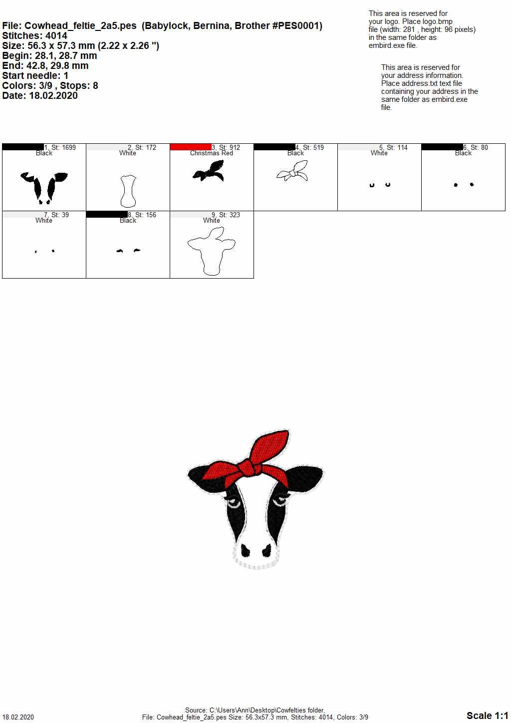 Cow face with bandanna feltie – Instant Download | Artapli