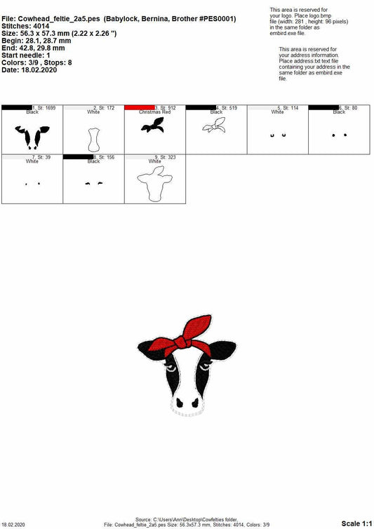 Cow face with bandanna feltie – Instant Download | Artapli