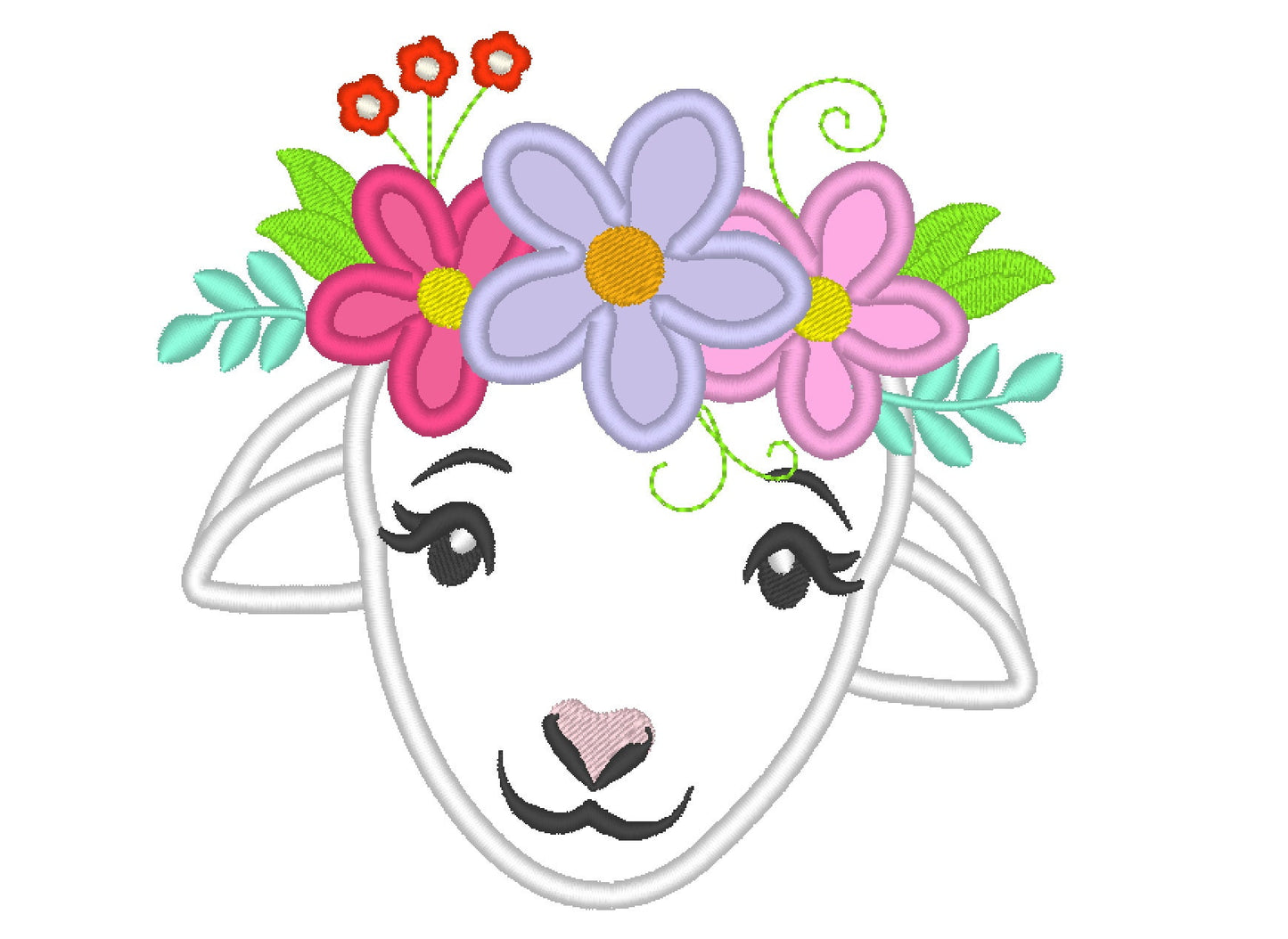 Little Floral Lamb Sheep Head Applique - image 1