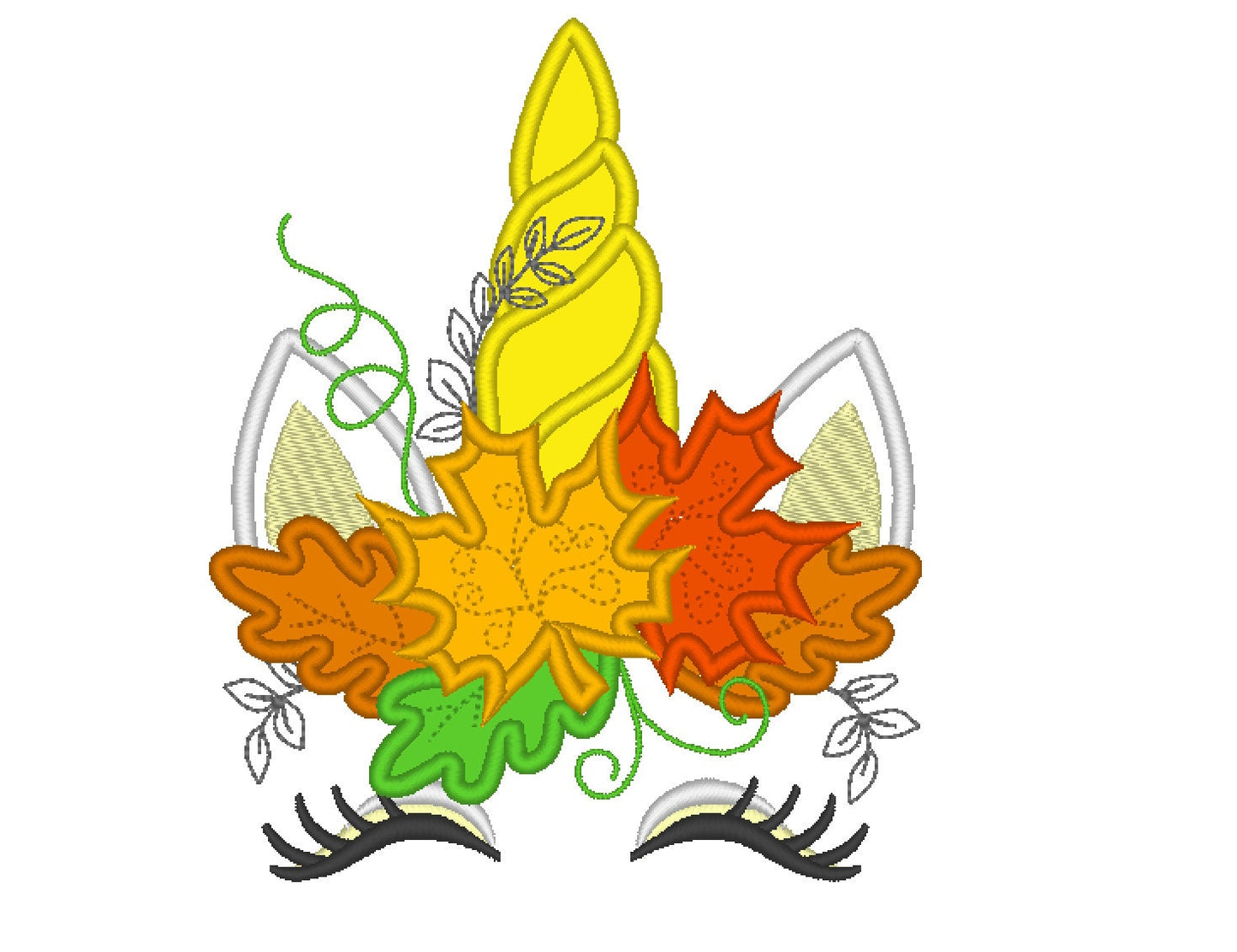 Fall Leaf Wreath Unicorn Head Applique - image 1