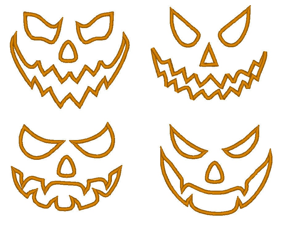 Halloween Pumpkin Jack-O-Lantern Face Set of 4 – Sizes 3" 4" 4.5" 5" 5.5" 6" Digital Embroidery File | Artapli