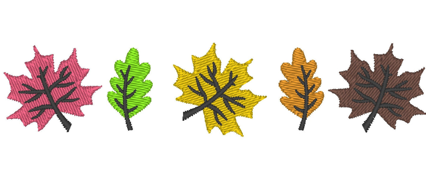 Mini Autumn Fall Leaf leaves in a row decoration Monogram border accent machine embroidery designs multiple sizes 4, 5, 6, 7 in Thanksgiving