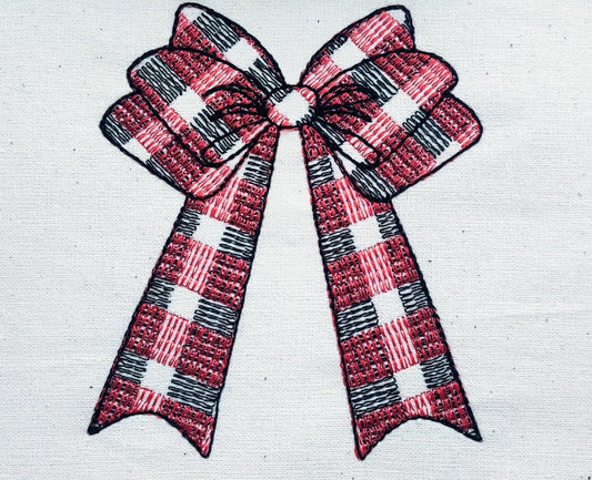 Gingham Checked plaid Christmas bow machine embroidery designs assorted sizes Christmas decoration