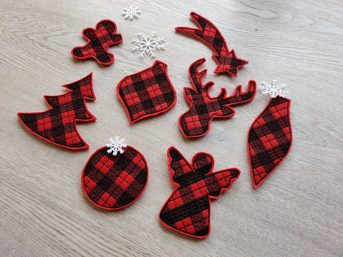 Tartan Plaid Gingham Christmas ornaments decoration Christmas tree 6 designs set ITH felt easy