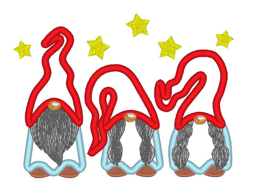 Gnomes in a row Merry Christmas Gnomes 3 triple row machine embroidery designs applique