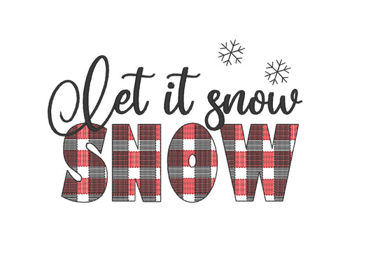 Let it snow Merry Christmas gingham old fashioned classic Kitchen dish towel or pillow quote saying machine embroidery designs