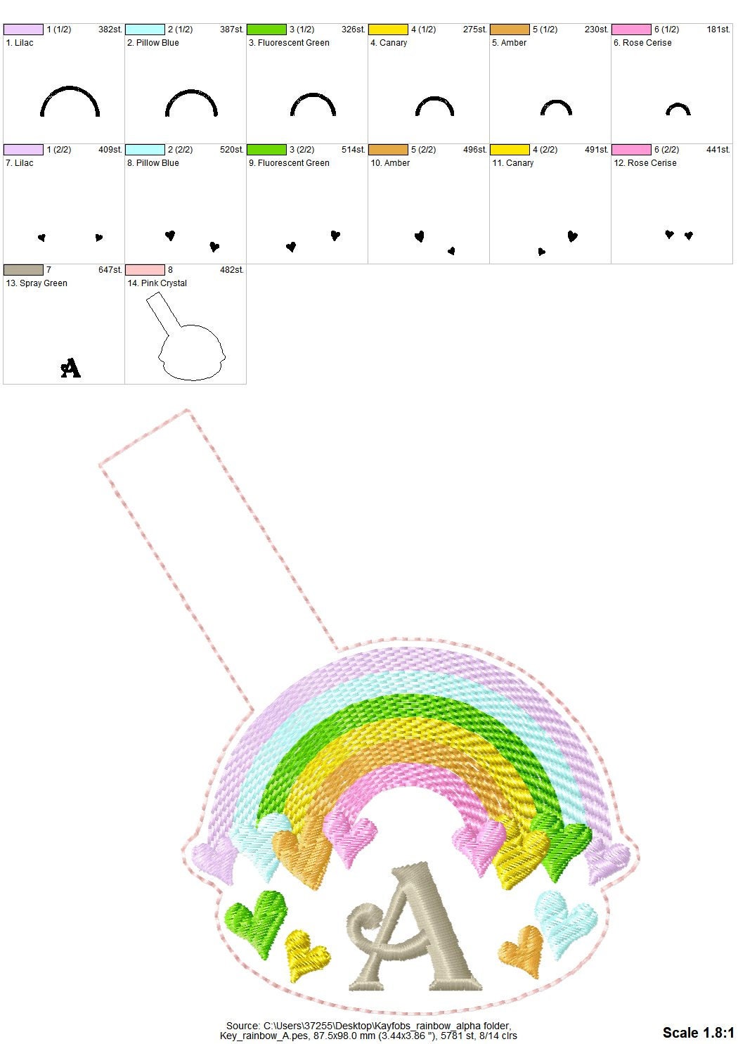 Falling Heart Rainbow Monogram Monograms Alphabet Key Fob ITH Snap Tab Keyfob Machine Embroidery Designs in the Hoop