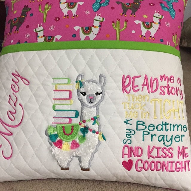 Llama with books Fringed tassel reading alpaca applique machine embroidery designs