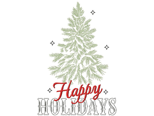 Happy Holidays Light stitch old fashioned classic Christmas Kitchen dish towel quote saying machine embroidery design