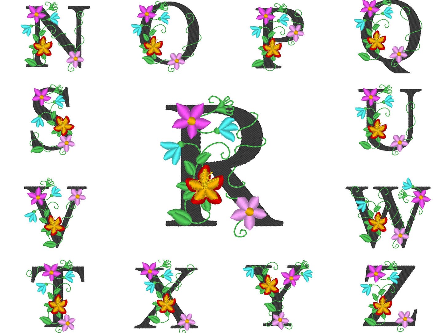 Floral whole alphabet mini small monogram lace swirl flowers block font Font machine embroidery designs monogram