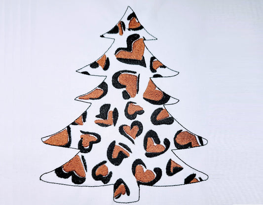Leopard print Christmas tree Woodland Tree light stitch outline machine embroidery designs