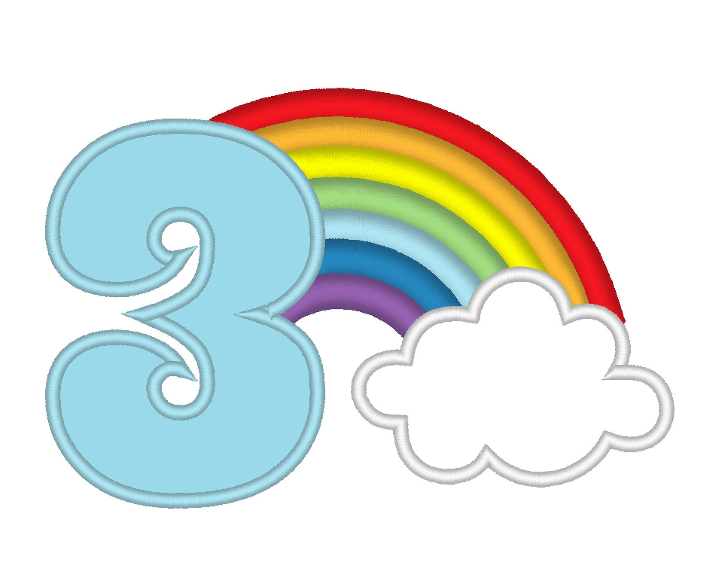 Rainbow Birthday Number 3 Three Applique Embroidery 4" 5" 6.5" 7" | PES DST JEF | Artapli