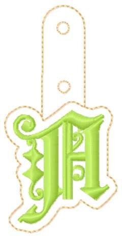 Key fob snap tab Monogram gothic initial letters from A up to Z in the hoop ITH keyfob bag tag keychain machine embroidery designs