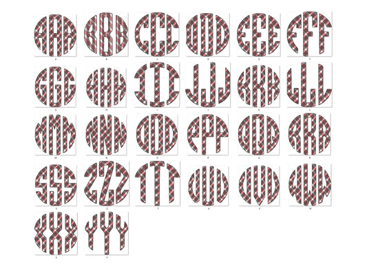 Plaid gingham checkered Diagonal Tartan Circle Monogram font A-Z machine embroidery designs