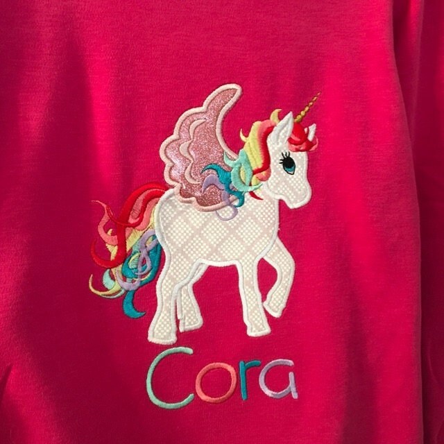 Rainbow Unicorn Pegasus applique machine embroidery designs flying unicorn magic horse