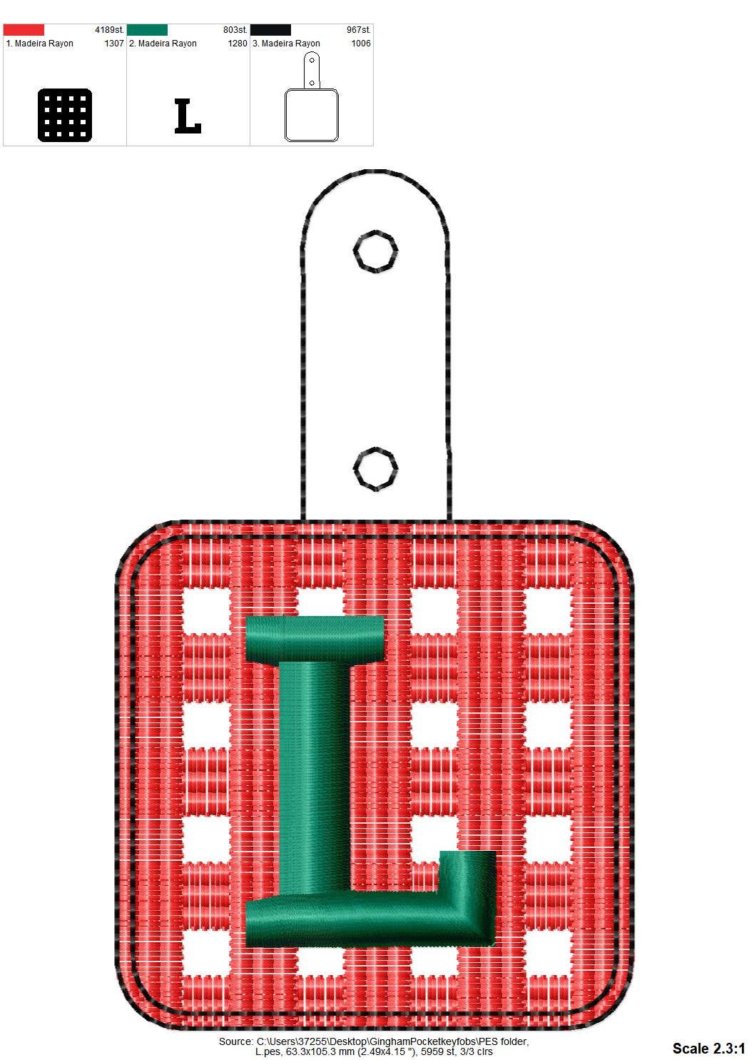 Key fob snap tab buffalo plaid A-Z – Key embroidery design by Artapli