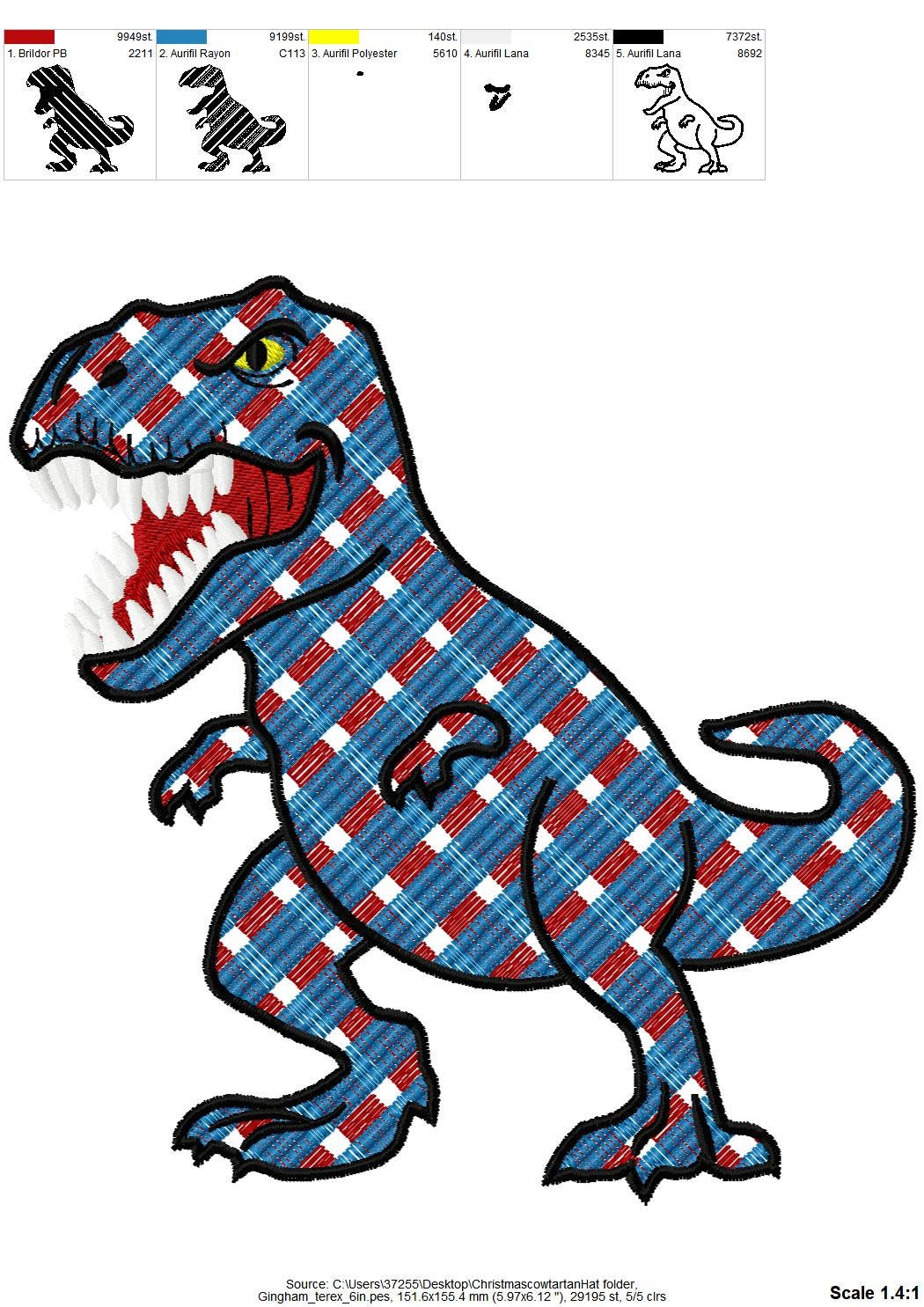 Gingham Plaid Trex – Sizes 4" 4.5" 5" 6" 7" 8" Digital Embroidery File | Artapli