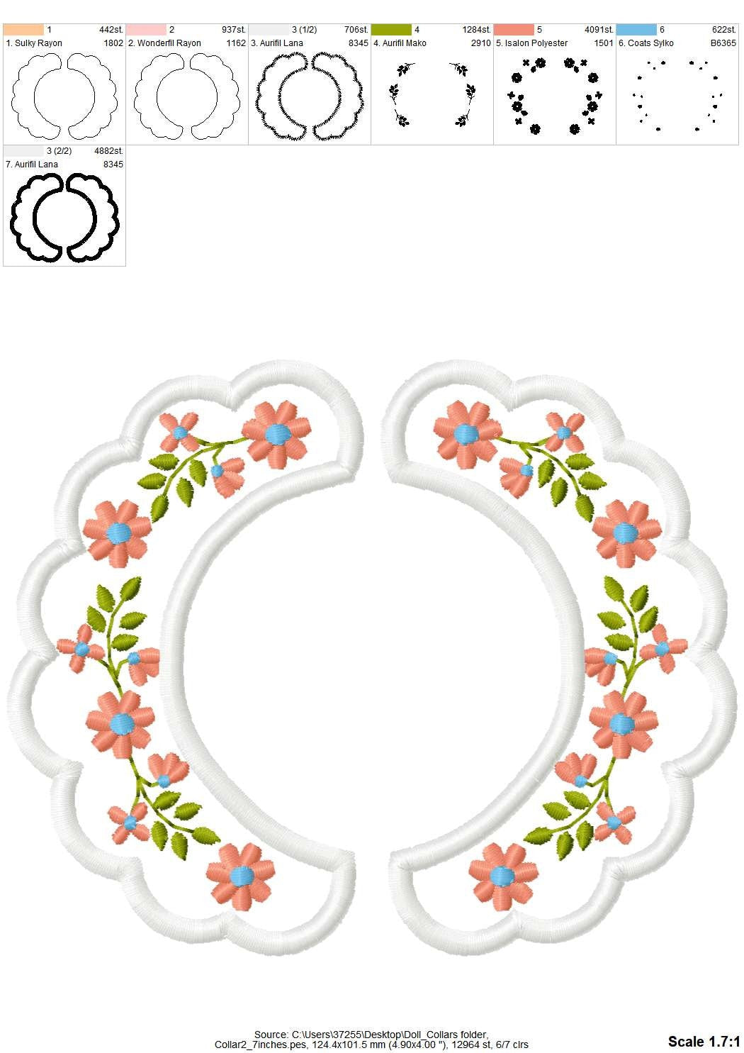 Sewing helper Floral Collar neckline in the hoop – Sizes 4" 5" 6" 7" 8" 10" Digital Embroidery File | Artapli