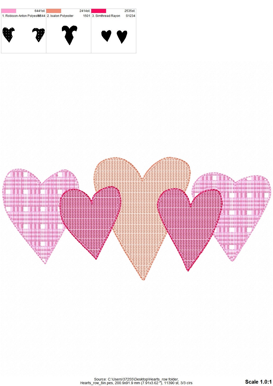 Valentine Gingham Plaid 5 Hearts in a – Heart embroidery pattern by Artapli