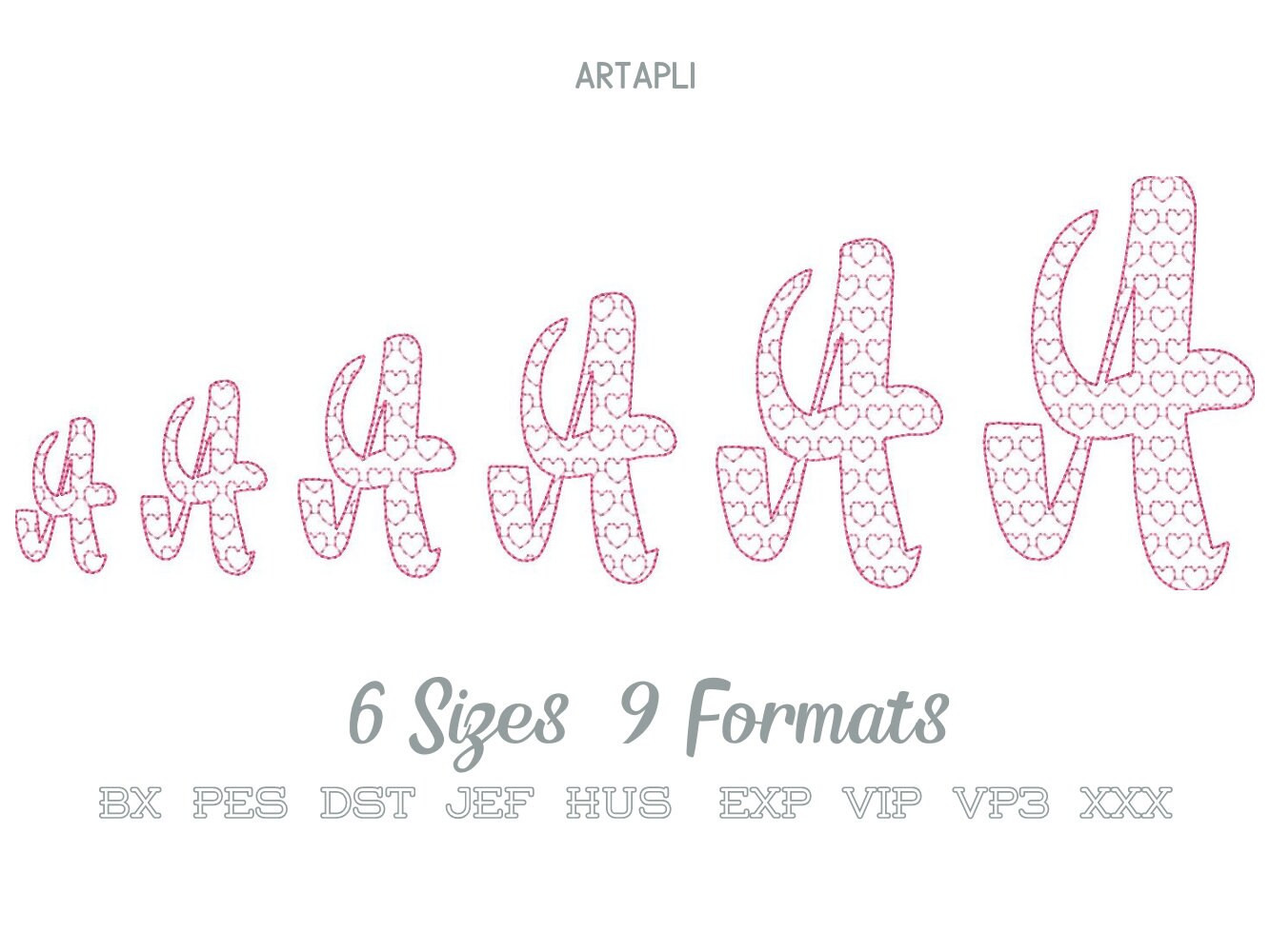 Heart Patterned Font – Bean Stitch embroidery design by Artapli