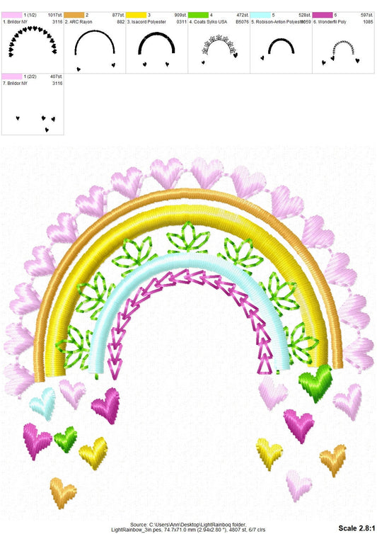Light Stitch Rainbow Machine Embroidery Designs Girly Rainbow Falling Hearts Cute Boho