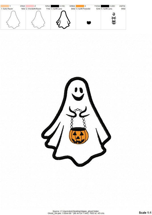 Halloween Happy groovy Ghost Little Boo and Pumpkin Applique design machine embroidery designs sizes for hoop 4x4 5x7 6x10 kids cute ghost