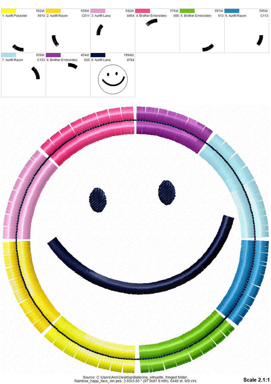 Rainbow Fringed Happy Face Awesome Fluffy Happy Smiling Face Eyes Brighten Day Fringe in the Hoop ITH Machine Embroidery Designs