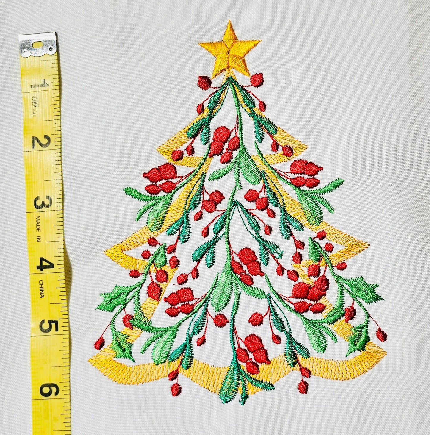 Floral Vintage old fashioned Christmas tree in light stitch with Merry Christmas berries machine embroidery designs towel tees tshirt design