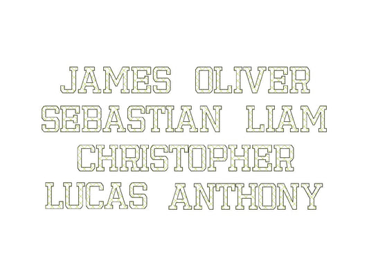 Quick light stitch Quilted FONT machine embroidery designs assorted sizes Quilt Alphabet letters and numbers boy name monogram, BX included