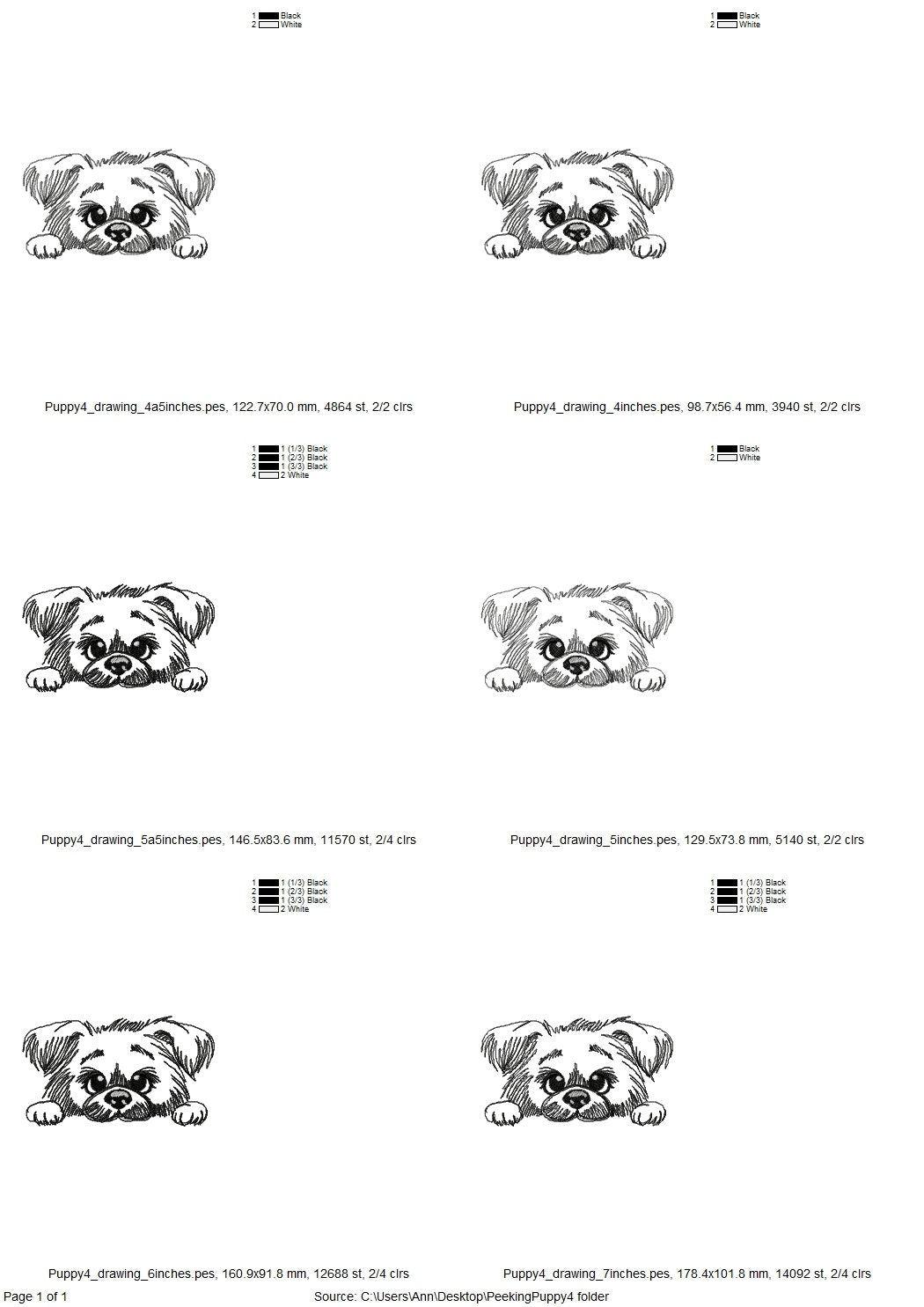 Peeking puppy head silhouette cute dog line art drawing sketch light stitch machine embroidery designs kids sweatshirt design