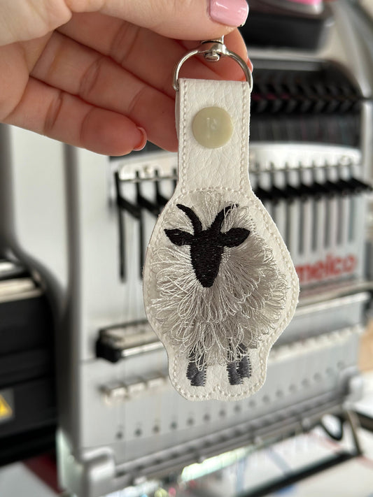 Fringed Goat key fob snap tab SET of 2 Fluffy Goat keychain in the hoop machine embroidery designs ITH project Farm animal fluffy fuzzy