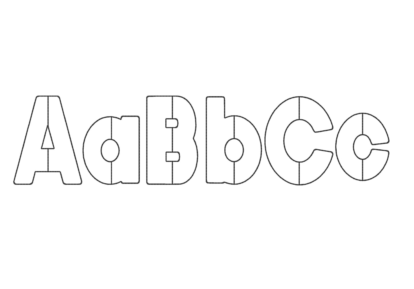 Open Edge Raggedy Applique Alphabet bean stitch outline patchwork Font machine embroidery designs