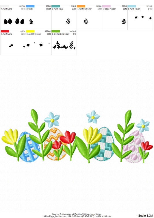 Floral border row hidden eggs designs Easter machine embroidery designs baby gown Christ stem flower stitch grass flower shirt