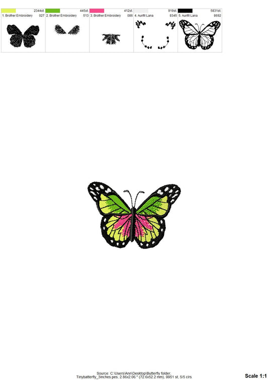 Realistic botanical Butterfly machine embroidery designs beautiful summer awesome girl girly colorful butterfly embroidery mini sizes