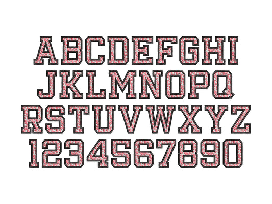 Leopard Spots fill stitch and outline Varsity block FONT wild cat cheetah print pattern monogram machine embroidery designs alphabet BX