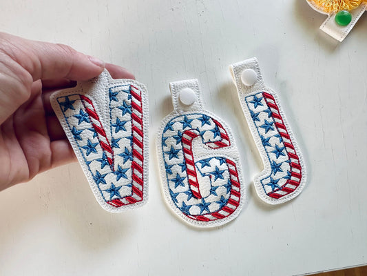 Patriotic Shadow Stars and Stripes 4th July Independence Day Eyelet and Key Fob Snap Tab ITH in the hoop machine embroidery designs keychain
