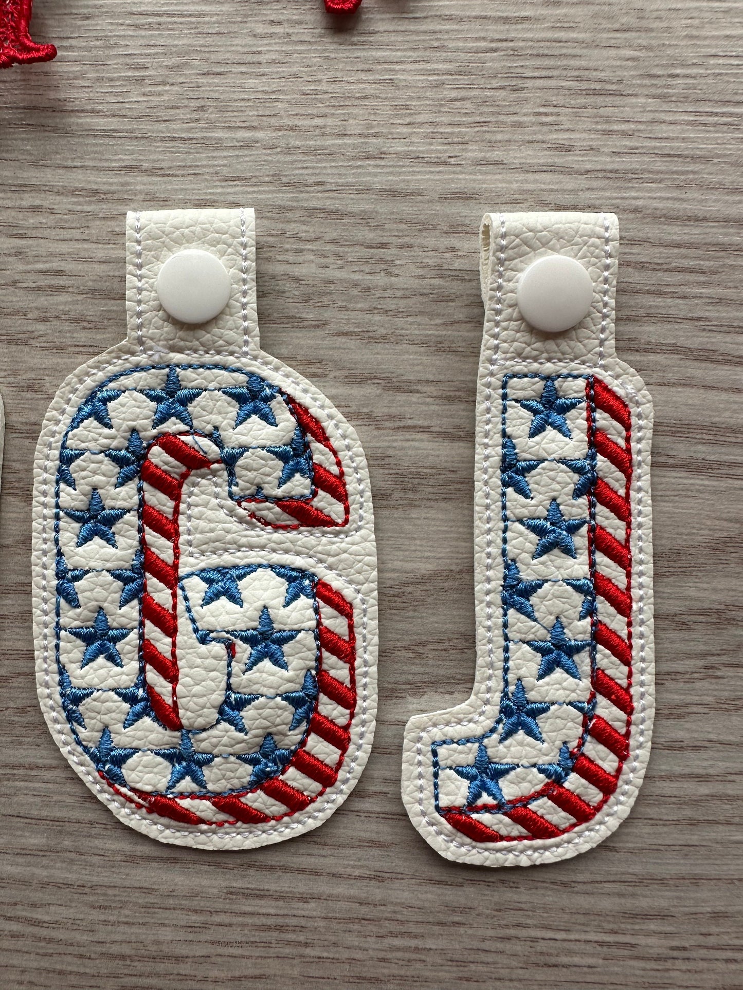 Patriotic Shadow Stars and Stripes 4th July Independence Day Eyelet and Key Fob Snap Tab