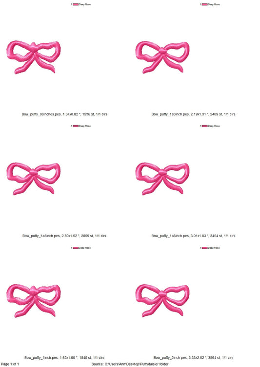 Puff little bow machine embroidery design file 3D raised Puffy Foam bow monogram mini add-on Patch 2 inch design included