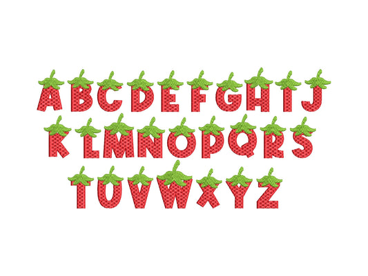 Patterned Strawberry Font Tutti Frutti Summer Strawberry Alphabet Letters Monogram Machine Embroidery Designs Fruit Berry Plant