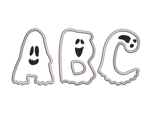 Ghost Font Applique machine embroidery designs Halloween alphabet monogram letters sizes 3 to 5.9in scary spooky Ghosts kids baby Boo and BX